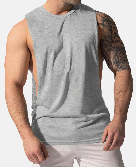 Sporty Plain Crew Neck Sleeveless Loose Breathable Tank Top