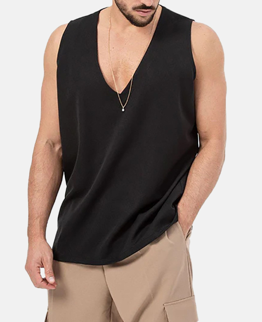 Sporty Plain V-Neck Sleeveless Loose Tank Top