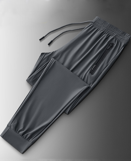 Sporty Plain Loose Stretch Ice Silk Drawstring Jogger Pants