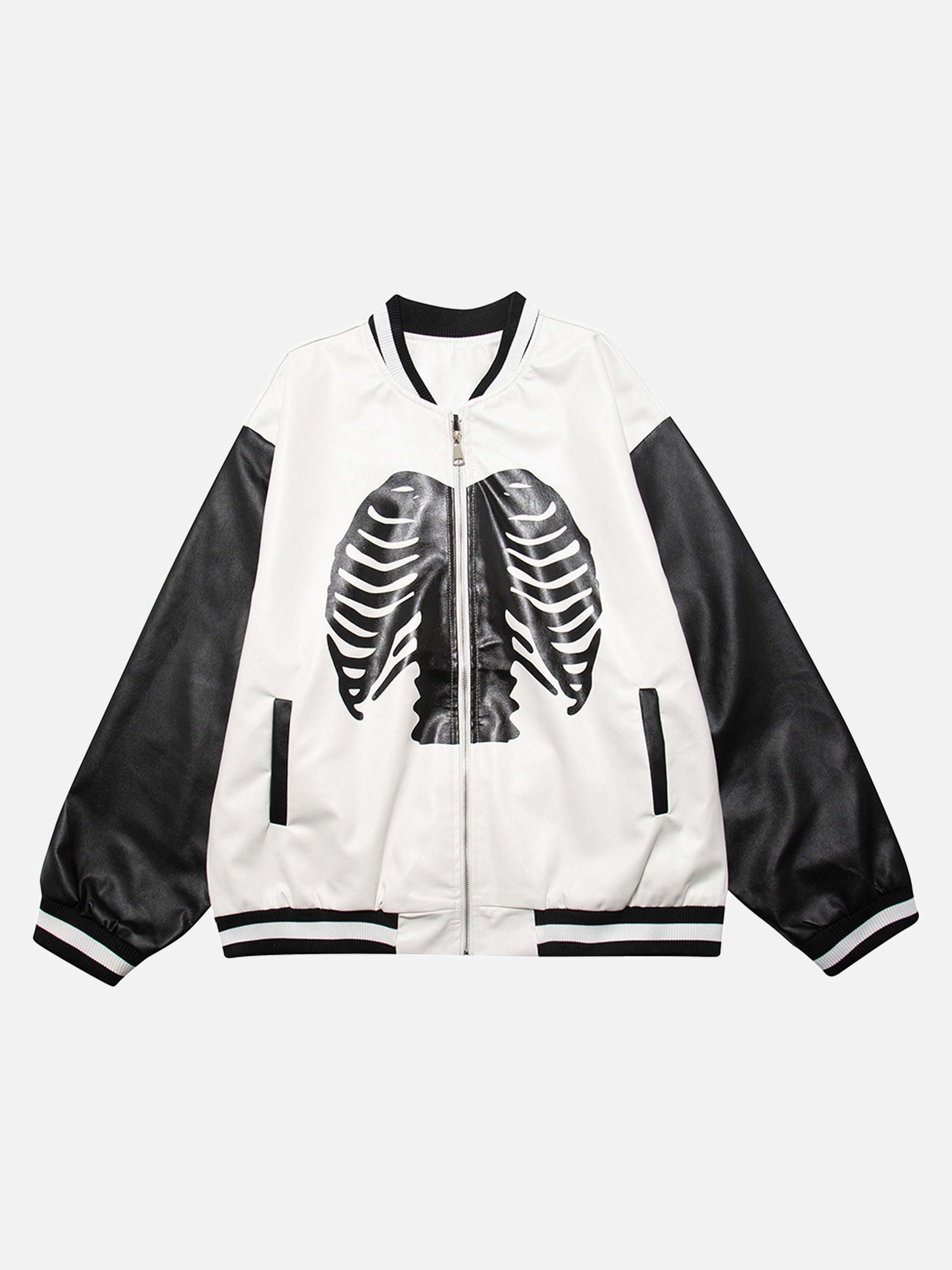 The Vimiaparty American Skull Bone Print Biker Leather Baseball Jacket